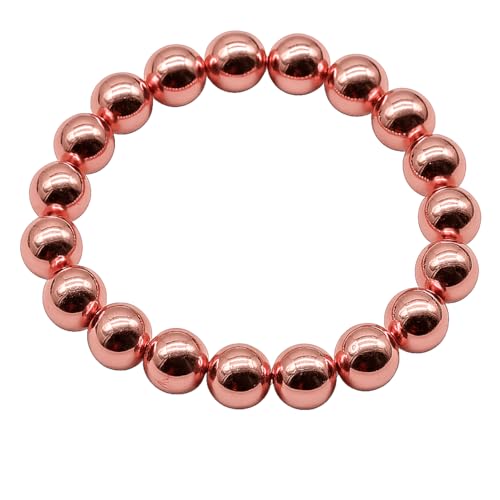 ELEDORO Hematite Stretch Bracelet - 10mm Beads Rose Gold Plated Length 19cm Elastic