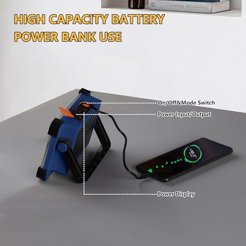 Image of 120W Solar Rechargeable Work Light, 144 LED Portable Flood Light with Stand, IP66 Waterproof 4 Modes LED Job Site Lighting Flashlights for Mechanic Camping Fishing Car Repair(Blue 1 Pack)
