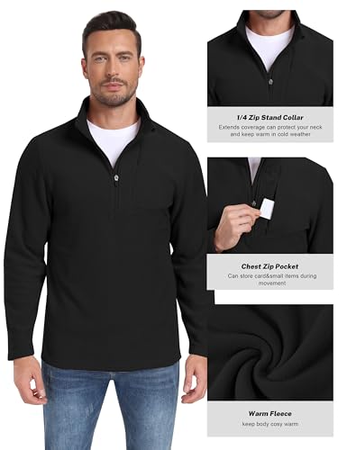 MoFiz Mens Quarter Zip Fleece Pullover Golf Zipper Pockets Long Sleeve Mock Neck Thermal Lightweight Sweatshirt2