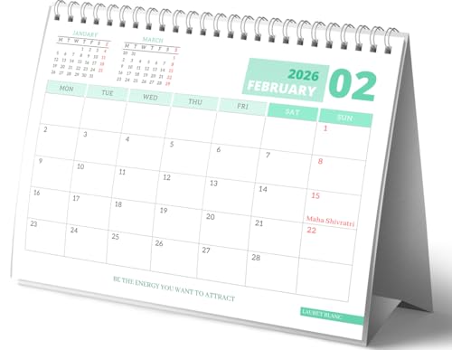 Image of LAURET BLANC Table Calendar 2026 - Size (7.5 inch X 9.25 inch), Monthly Grid View, Notes Section, Home and Office Desk Calendar (A5, E)