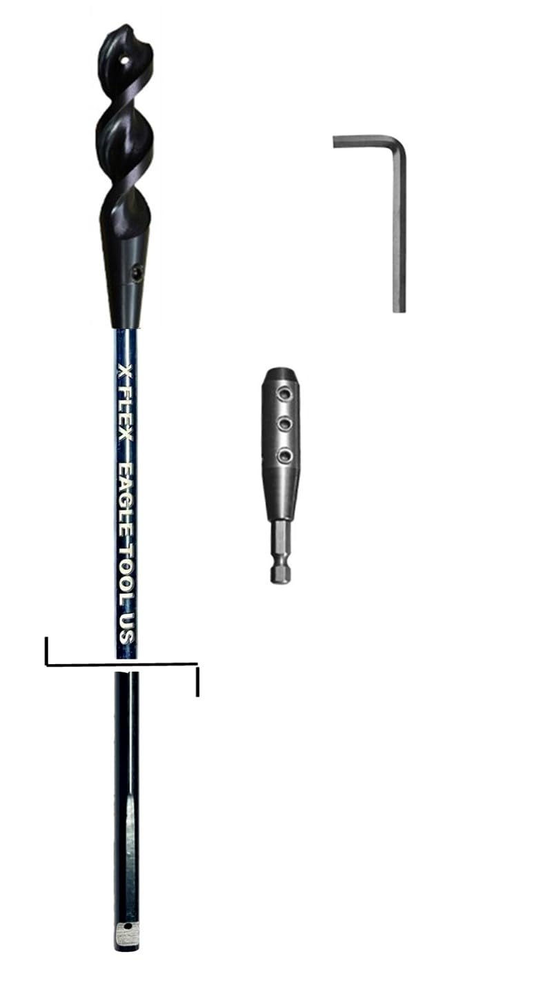 Made in The USA, Eagle Tool US X Flex, Installer Dirt Auger Drill Bit and Adaptor Kit, 3/4-Inch by 72-Inch bit and 1/4-inch Hex Adaptor