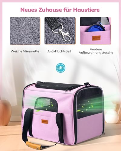 Morpilot Transportbox Katze Katzen transportboxen, Faltbare katzentasche transporttasche, hundetragetasche Transporttasche mit Einstellbar Schultergurt katzenbox für Katzen Kleiner Hund Welpe Rosa