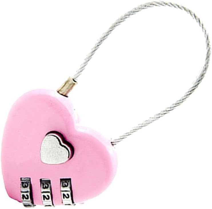 Image of Pink Combination Lock, 3 Digit Heart Shaped Wire Rope Padlock for School Gym Locker, Sports Locker, Fence, Toolbox, Case, Hasp Storage Combination Padlocks