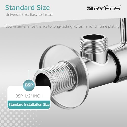 Image of India's 1st Lifetime Support Brand, R4005AV, SS-304 Grade Angle Valve | Angle Cock for Bathroom With Wall Flange | Valve for Geyser | Bathroom Tap | (Chrome Finish, 8-Piece)
