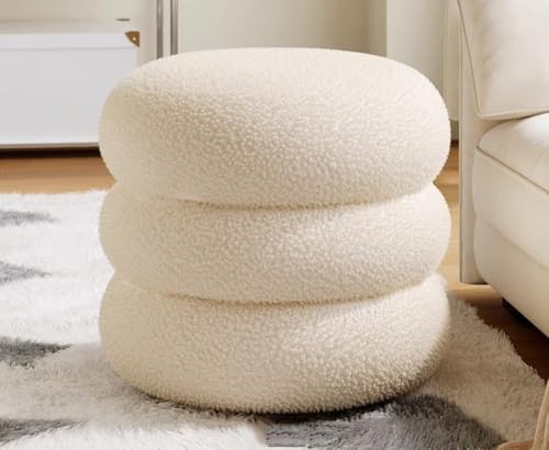 Reposapiés otomano blanco de alta calidad, silla de tocador de cachemira de cordero para sala de estar, dormitorio, oficina, elegante asiento de invitados y taburete para cambiar zapatos (13 x 12