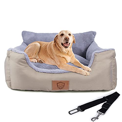 Dog Car Seat Pet Travel Car Carrier Bed with Clip-On Safety Leash and Storage Pocket Machine Washable Pet Booster Safety Seat Perfect for Dog Cat and Any Pets Under 25 LB(Upgrade)