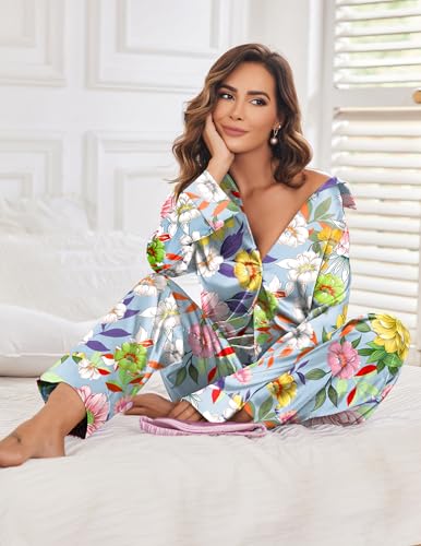 Ekouaer Classic Satin Pajamas for Women Long Sleeve Button Down Sleepwear Soft Silk Loungewear Pjs Set S-XXL3