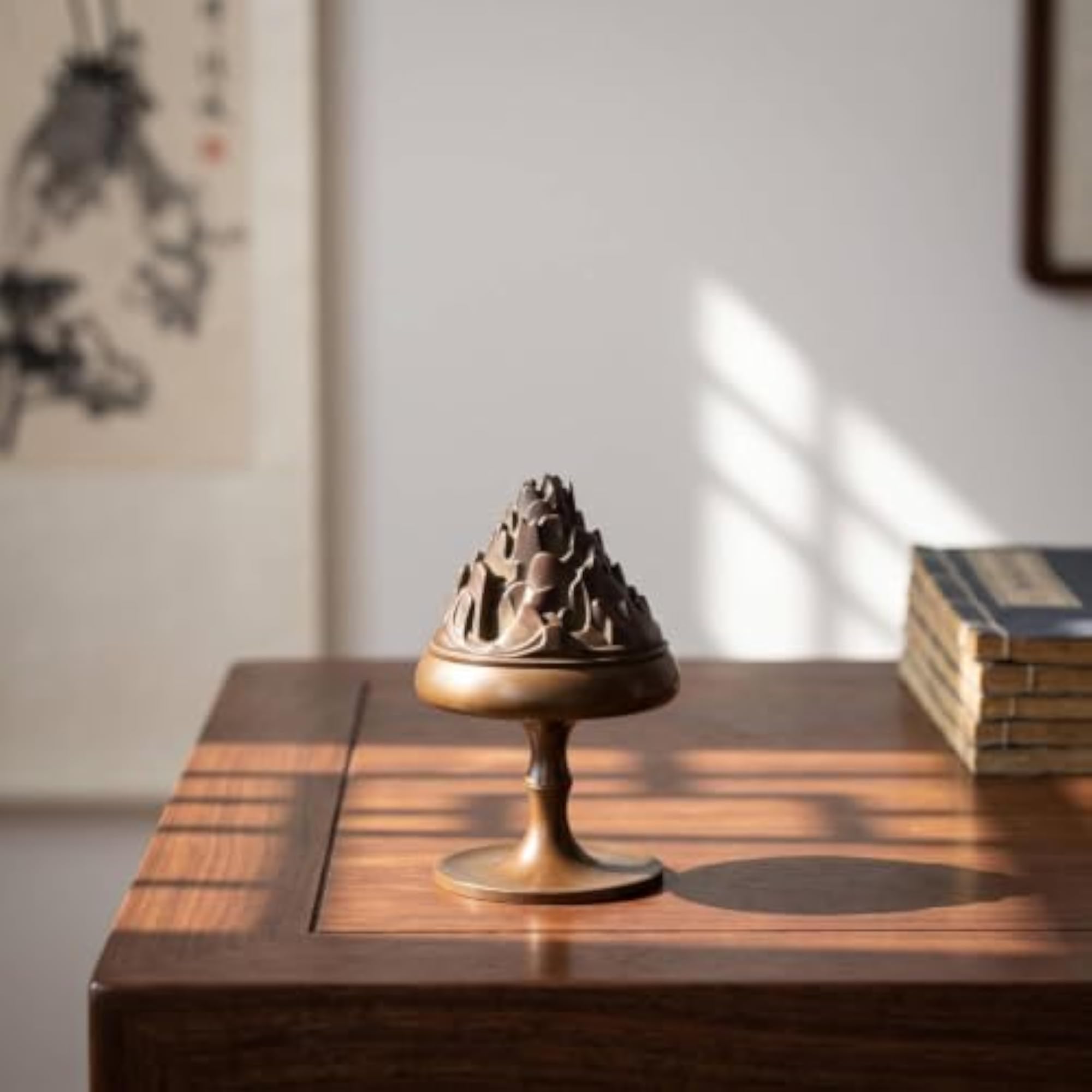Mountain-Shaped Antique Scent Burner, Brass-Toned Censer