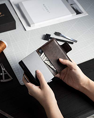 Image of VULKIT Credit Card Holder Leather Men's Wallet Mini Wallet Pop Up with RFID Protection & 2 Slots for 5-7 Cards & Banknotes, S2 Espresso, M, Classic