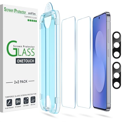 Image of amFilm Auto-Alignment OneTouch for Samsung Galaxy S25 FE 6.7'' Screen Protector + Camera Lens Protector,Tempered Glass, 30 seconds Installation, Bubble Free, Case Friendly, Anti-Scratch [2+2 Pack]