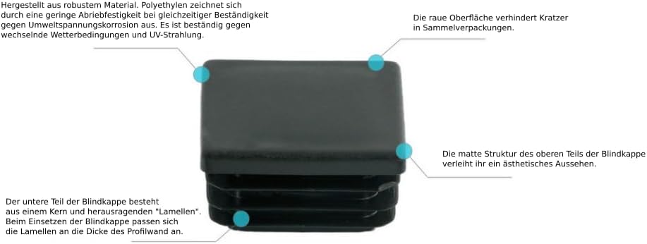 Pack of 10 Square Tubes – 40 x 40 mm – Square Plugs Anthracite – Square End Caps Made of PE Plastic – Pipe Plugs for Pipe Cover of Steel Pipes