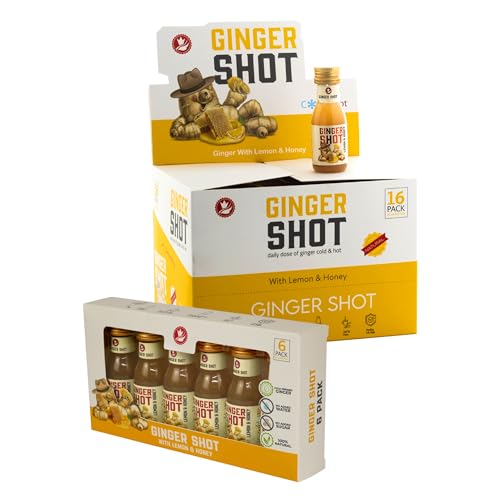 Ginger Shot | Premium Ginger Beverage | Natural Ginger Honey Lemon Juice 30ml (Pack of 16 + pack of 6)