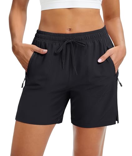 MAGCOMSEN Women's Athletic Hiking Running Shorts with Pockets Lightweight Quick Dry Golf Casual Summer Shorts Black, XL