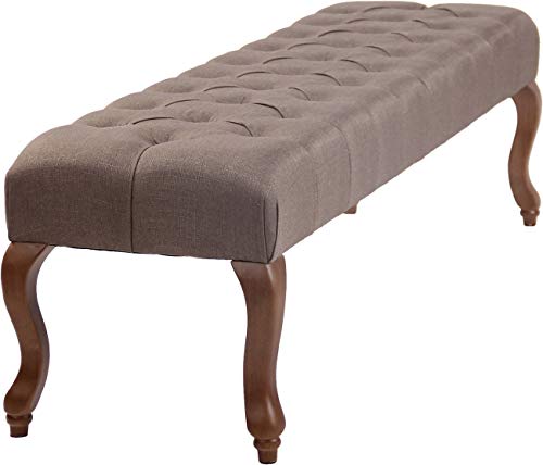 Taburete Pie De Cama Brest En Tela I Banco De Recibidor Tapizado En Estilo Chesterfield I Banco con Base De Madera Clara I Color:, Color:Gris Pardo, Tamaño:150 cm