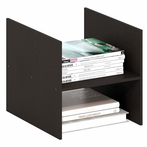 Image of Furinno Cubicle H-Shelf Cube Insert, 2-Tier Cube Organizer, Black Oak | 12.9W x 12.9H, Vertical /Horizontal Shelf Accessory, Fits into Furinno Triple Thick Cubes, Ikea Kallax, for Organization