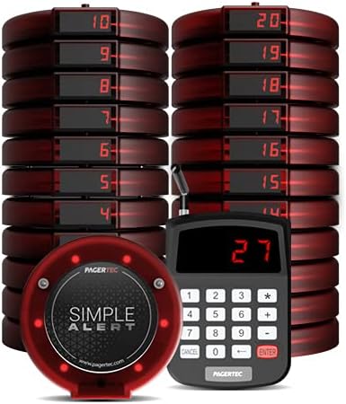 Long Range Pager Pagertec Slimbar Paging 1.5 Paging System, Bar Coaster Style System,Red LED Lights (Set of 20)