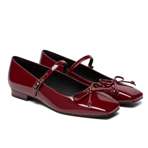Athlefit Women's Mary Jane Flats Dressy Comfortable Square Toe Ballet Flats Shoes with Buckle Strap2
