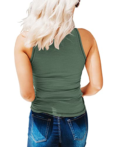 KINLONSAIR Women's Sleeveless Henley Tank Tops Ribbed V Neck Button Down T Shirts Summer Slim Fit Tee Tops2