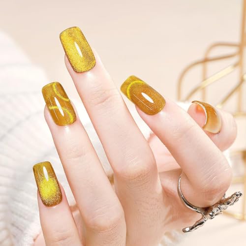 Image of Cat Eye Gel Polish with Dual Magnet 15ML Holographic Glitter Magnetic Soak-Off UV /LED Gel Polish for Salon & DIY Nail Art (GOLDEN ECLIPSE)