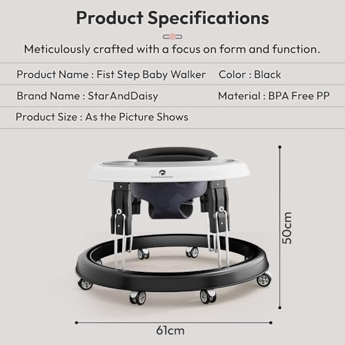 Image of StarAndDaisy Walker for Baby /Kids 6 to 24 Months /Baby Walker Boy & Girl with 360 Rotational Wheels & Padded Seat /Foldable Walker for Kids for 1 Year with Adjustable Height -Black