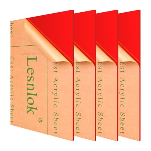 Image of 5 x 7 Red Acrylic Sheets 1 /8 inch Thick 3mm Cast Plexiglass Sheets,for Laser Cutting,Painting, Handicrafts, DIY Display Projects (4, red, 5 x 7 x 1 /8)