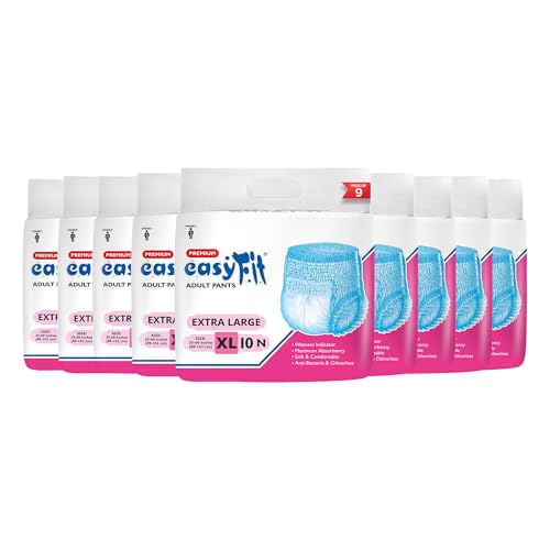 Image of Easyfit Adult Pull Ups Overnight Protection | Leak Proof Diapers Pants | Wetness Indicator | Anti-Bacterial Absorbent Core | Unisex Diapers (Size XL, Pack of 9)