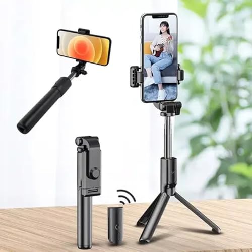 Image of Bouncefit R1 Extendable Selfie Stick with Wireless Bluetooth Remote and Tripod Stand, 3-in-1 Multifunctional Design, Compatible with iPhone /OnePlus /Samsung /Oppo /Vivo /Xiaomi and All Phones (70Cm)