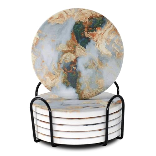 Memeyou Sottobicchieri in ceramica con supporto in marmo bianco con supporto, set di sottobicchieri per bevande rotonde da esterno carino tavolo carino tazza da caffè divertente sughero vino birra bar