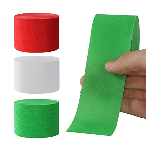 Image of Red-Green White Party-Decorations Christmas Streamers - 9 Rolls New Years,Winter Decor Crepe Tissue Paper Streamer Banners,Mexican Italian Wedding Birthday Baby Bridal Shower Garland Panduola
