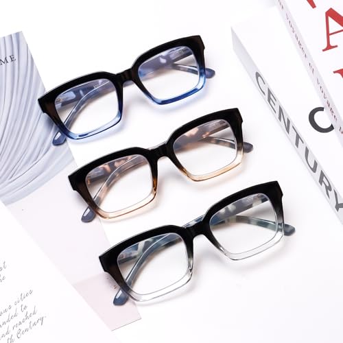 Image of JOSCHOO 3 Pack Reading Glasses Blue Light Blocking Computer Spring Hinge Readers for Women Men