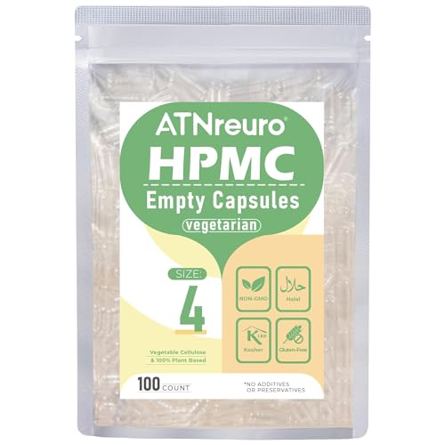 ATNreuro Cápsulas Vegetales Vacías Tamaño 4 (100 piezas), Cápsulas Veganas Transparentes para Rellenar con Polvos, Inodoras e Insípidas
