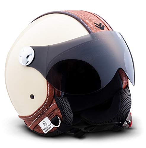 ARMOR Helmets AV-84 Casco Demi Jet, ECE Certificato , Beige/Crema Deluxe Vintage, S (55-56cm)