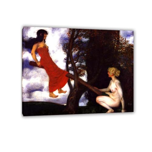 La bascule Franz von Stuck impression sur toile décorative 50x40cm avec cadre intérieur pour chambre