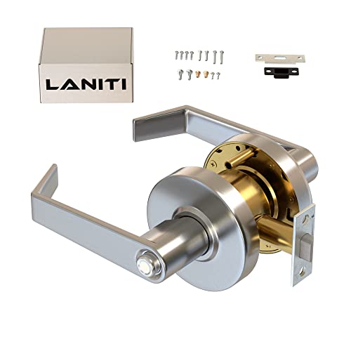 Laniti Commercial Door Handle Hardware Classroom Door Lock Function Keyed Lever Style Handle Brushed Chrome Finish - Ansi Grade 2 (Privacy/Bathroom) #TOP12