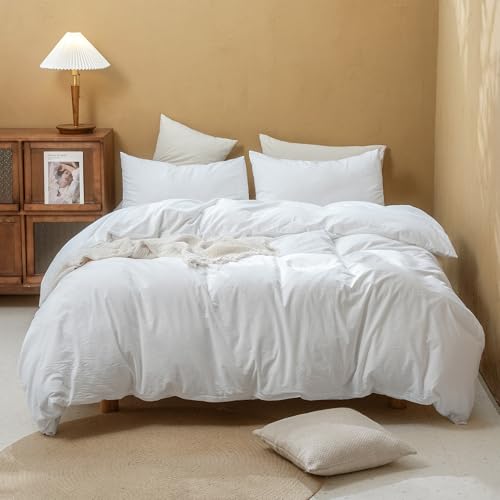 FOSSA Duvet Cover Set 100% Washed Cotton Linen Feel Super