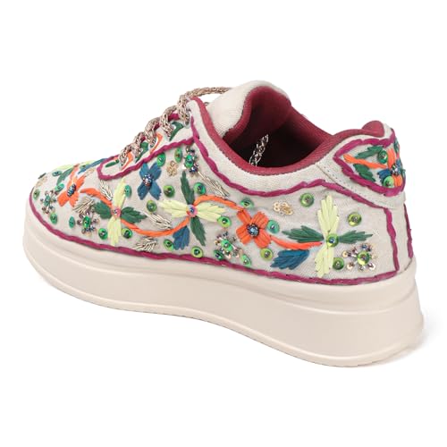 Image of Vendoz Women Hand Embroidery Wedding Party Bridal Floral High Heel Sneakers I Cushioned Insole I Comfortable Wear Wedge Shoes I for Ladies and Girls