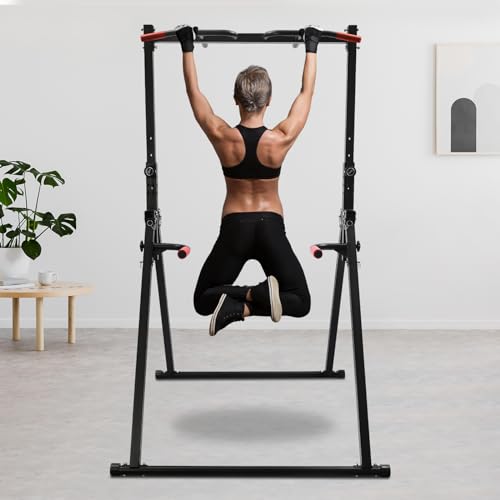 Foldable Triangular Pull Up Station Adjustable Height Pull Up Bar with 440.92lbs Load Capacity, Pull Power Tower Station Multifunction Strength Training Equipmen for Home, Gym, Outdoor