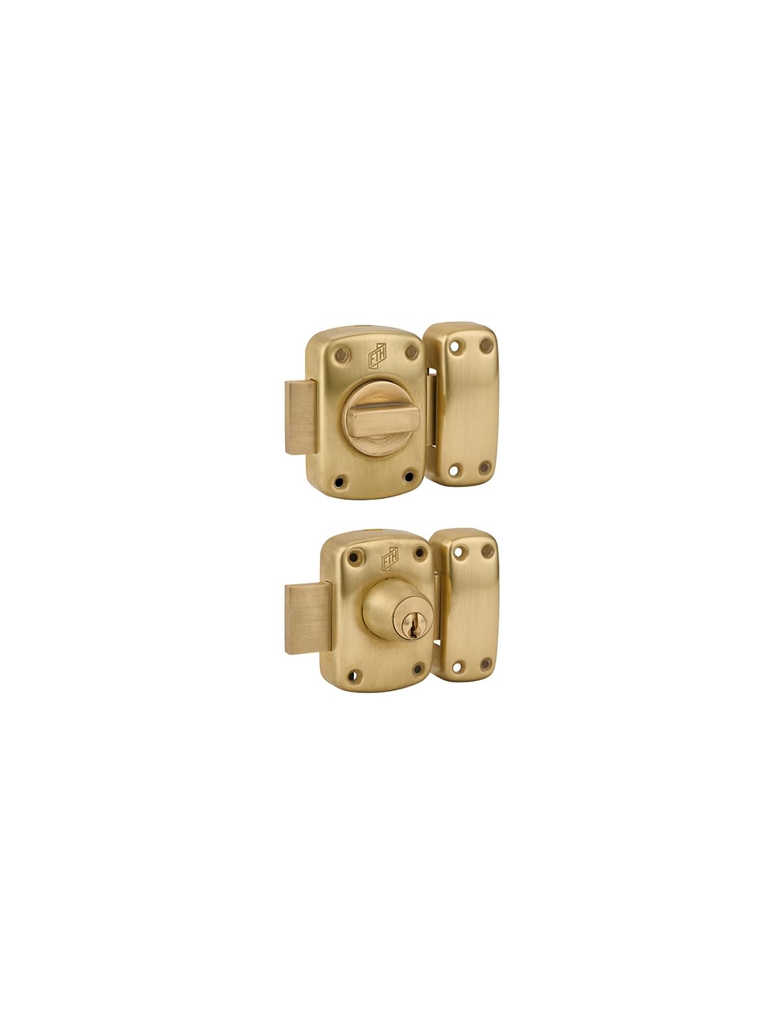 FTH - Verrou de Porte M60 à Bouton - Cylindre 45 mm - Coffre et Pêne Laiton Massif Poli - 3 Clés Crantées - Sécurité Domestique - Ø 60 x 90 mm - Jaune/Doré | verrou à bouton et cylindre, cylindre 45 mm, acier, finition laitonnée, 3 clés, porte d'entrée, f