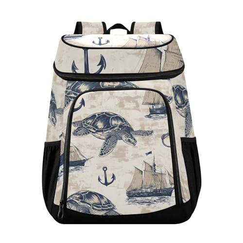 Sea Turtle Sailboat Ocean Cooler Backpack Cooler Insulated Leak Proof Lunch Backpack 36 Cans Waterproof Soft for Men Women Picnic Hiking Camping Beach