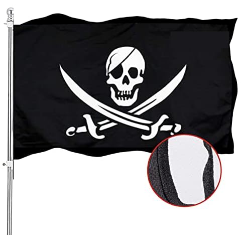 Pirate Jolly Roger Flag 3x5 Outdoor Embroidered-Jack Rackham Flags Heavy Duty 210D Nylon with Embroidered Skull Crossbones Swords 4 Stitches Hem for Outside Boat Cover
