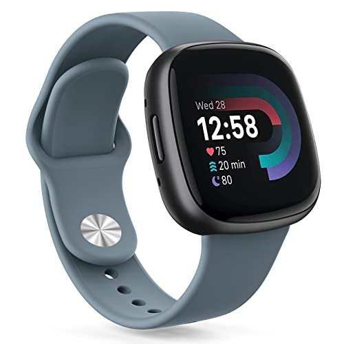 AK Silicone Bands Compatible with Fitbit Versa & Sense, Soft Straps Replacement Wristbands for Women & Men (Blue Gray)