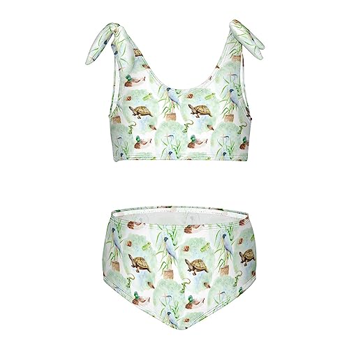 Image of Horse Pattern On Blue Girls Bikini Sets 2 Piece Swimsuits Bathing Suit Swimwear