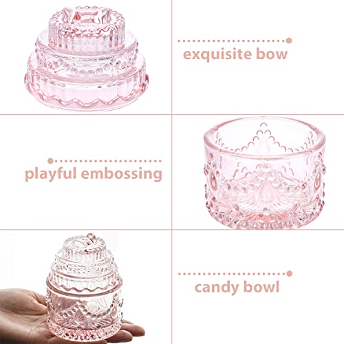 Glass Candy Dishes Decorative,Pink Cake Shaped Crystal Candy Jar With Lids,Candy Cookie Dish For Office Desk Christmas Wedding(Diameter 2.3 Inch) #TOP7