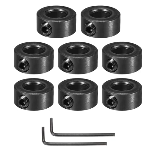 MECCANIXITY Bore 8 mm Shaft Collar 16 mm OD 8 mm Thickness Carbon Steel Landing Gear Stopper Wheel Collar with Set Screw & 2 Hex Wrench for Machine Tools Industry (Black, Pack of 8)