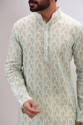 Lookmark Men's Cotton Blend Printed Long Kurta Suitable For All Indian Wedding, Occasions, And Festivals (Az-Lm-Og-Kurta 29-Xxl) Green