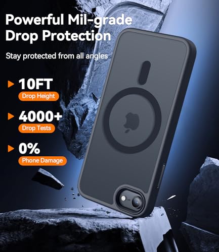 Image of CANSHN Magnetic Case for iPhone SE 2022 /iPhone SE 2020 /iPhone 8, Built in Magnets Compatible with MagSafe, Translucent Matte Back Phone Cover for iPhone 8 /SE 2 /SE 3(4.7 inch) Frosted Black