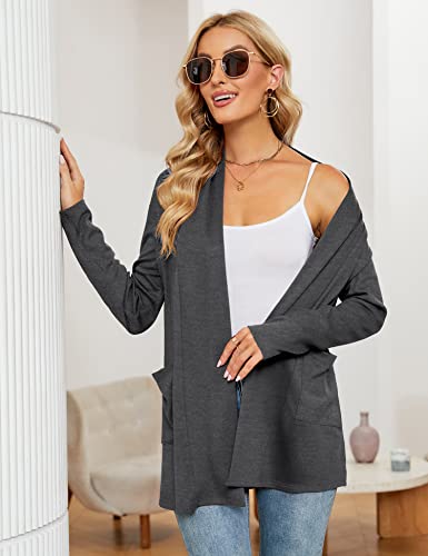 Image of Micoson Women's Long Sleeve Open Front Cardigan Casual Loose Lightweight Cardigans with Pockets