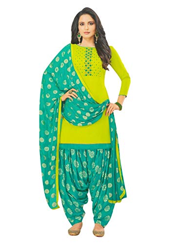 ladyline Ready to Wear Kora Silk Handwork Salwar Kameez Suit with Patiala Salwar with Jacquard Dupatta (Size-40/ Parrot Green)