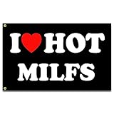 I Love Hot Milfs Flag 3x5 Ft Funny Man Cave Wall I Heart Milfs Flag for Room Teen Girls Indoor Outdoor Bedroom and College Dorm Wall Decor Banner Tapestry Gifts