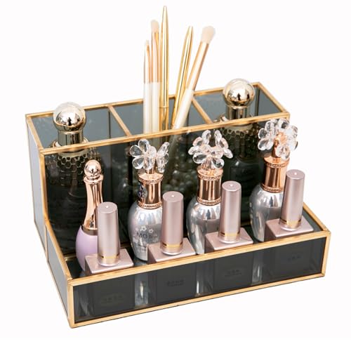 HARLIANGXY Soporte para Brochas de Maquillaje Negro - Organizador de Cosméticos Multifuncional para Cómoda Tocador Baño - Caja de Almacenamiento de Maquillaje para Material de Escritorio, Accesorios